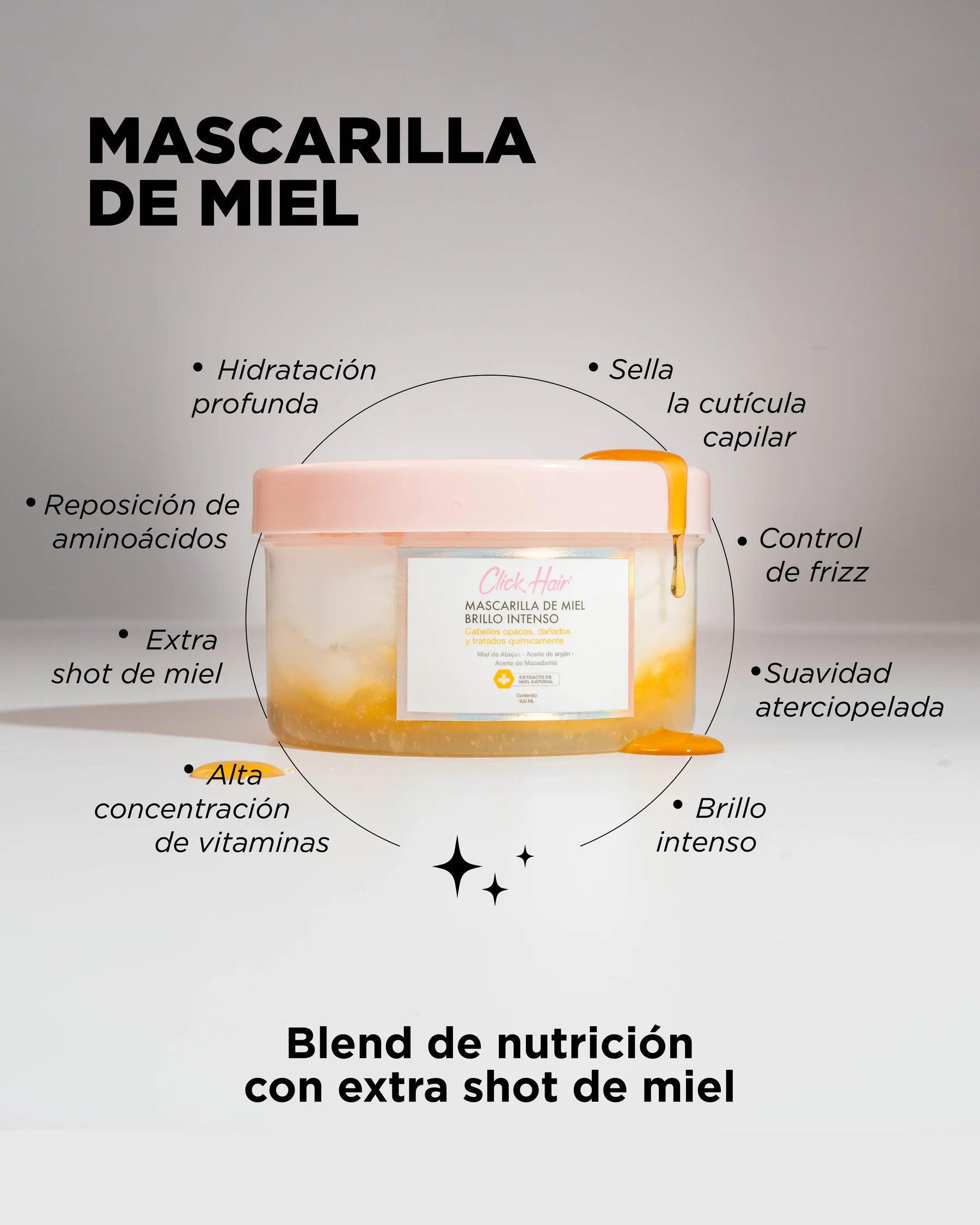 Mascarilla Click Hair Miel Brillo Intenso Reparadora 300ml